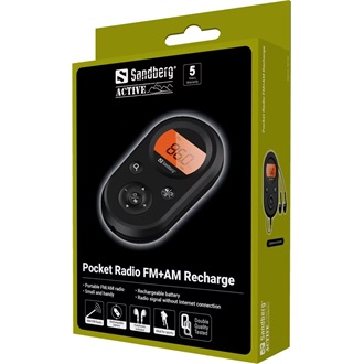 Sandberg Pocket Radio FM+AM Recharge 500mAh hordozható 1.0 rádió + fülhallgató