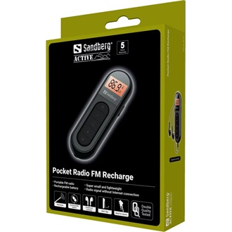 Sandberg Pocket Radio FM Recharge 300mAh hordozható 1.0 rádió + fülhallgató