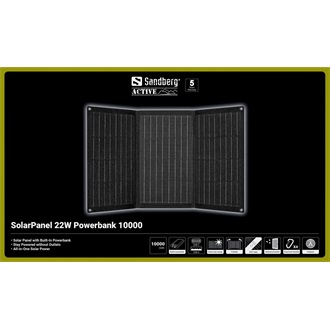 Sandberg SolarPanel 10000mAh LiPo vízálló napelemes powerbank fekete IP67