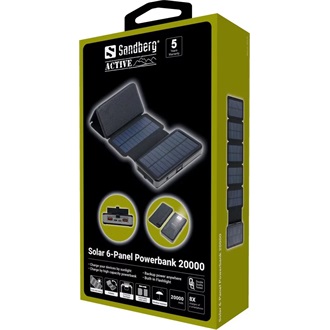 Sandberg Solar 6-Panel 20000mAh LiPo vízálló powerbank fekete IPX4