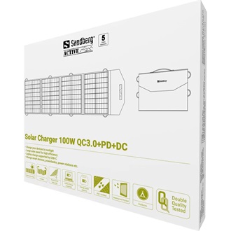Sandberg Solar Charger 100W QC3.0+PD+DC 1db DC 5521 napelem 3m fekete
