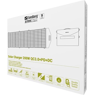 Sandberg Solar Charger 200W QC3.0+PD+DC 1db DC 5521 napelem 3m fekete