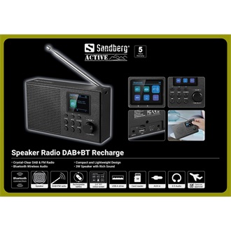Sandberg Speaker Radio DAB+BT Recharge hordozható 1.0 rádió