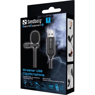 Sandberg Streamer USB Clip gaming mikrofon fekete