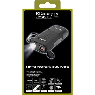 Sandberg Survivor 10000mAh Li-ion ütésálló vízálló powerbank fekete IP65
