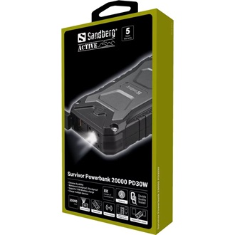 Sandberg Survivor 20000 PD30W 20000mAh ütésálló vízálló powerbank fekete (Qi) IP66