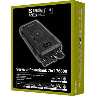 Sandberg Survivor 7-in-1 76800mAh Li-ion ütésálló vízálló powerbank fekete (Qi, DC-out, notebook-charger)