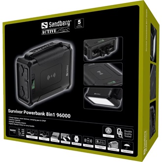 Sandberg Survivor 8-in-1 96000 96000mAh vízálló powerbank fekete IPX4