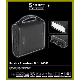Sandberg Survivor 9-in-1 14400mAh LifePO4 ütésálló vízálló powerbank fekete