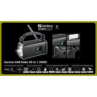 Sandberg Survivor All-in-1 20000 IP53 hordozható 1.0 rádió/powerbank