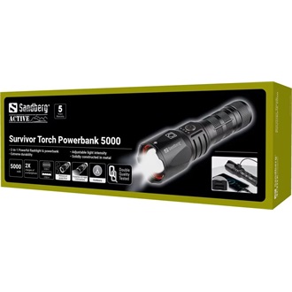 Sandberg Survivor Torch 5000mAh vízálló powerbank fekete IPX4