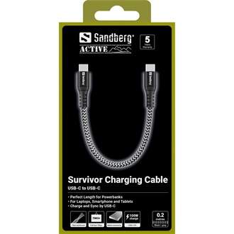 Sandberg Survivor USB-C - USB-C M/M töltőkábel 0.2m fekete-szürke