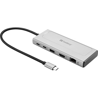 Sandberg Travel Dock 6-port M.2 NVMe 100W USB-C dokkoló ezüst