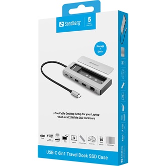 Sandberg Travel Dock 6-port M.2 NVMe 100W USB-C dokkoló ezüst