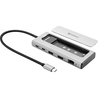 Sandberg Travel Dock 6-port M.2 NVMe 100W USB-C dokkoló ezüst