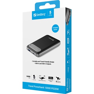 Sandberg Travel PD20W 10000mAh LiPo powerbank fekete-ezüst