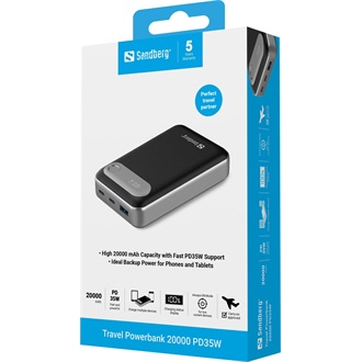 Sandberg Travel PD35W 20000mAh LiPo powerbank fekete-szürke