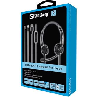 Sandberg USB+RJ9/11 Pro Stereo fejhallgató headset fekete