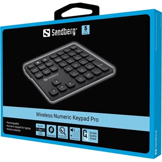 Sandberg Wireless Numeric Keypad Pro Bluetooth / vezeték nélküli membrán numerikus billentyűzet fekete