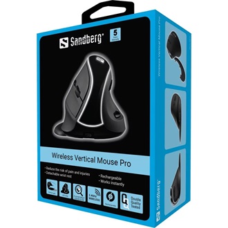 Sandberg Wireless Vertical Mouse Pro optikai vezeték nélküli vertikális egér 75° fekete