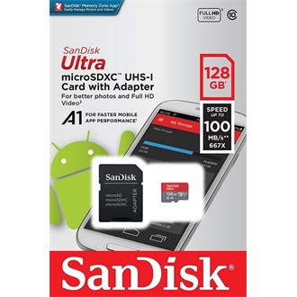 Sandisk 128GB Ultra Android UHS-1 Class10 A1 microSDXC memóriakártya BOX piros-szürke