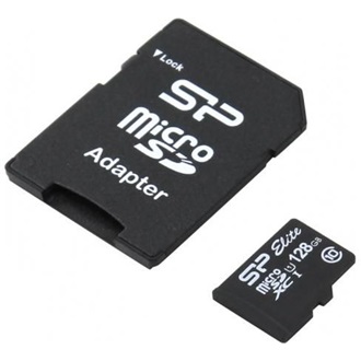 Silicon Power 128GB Elite (+adapter) Class 10 UHS-1 vízálló ütésálló microSDXC memóriakártya BOX fekete