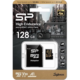 Silicon Power 128GB Golden Series High Endurance UHS-1 Class10 U3 V30 A1 vízálló ütésálló microSDXC memóriakártya BOX fe