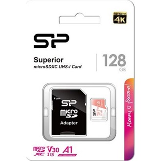 Silicon Power 128GB Superior UHS-1 Class10 U3 V30 A1 vízálló ütésálló microSDXC memóriakártya BOX fehér