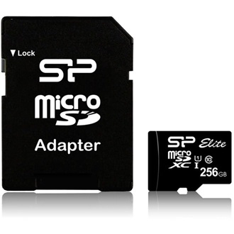 Silicon Power 256GB Elite (+adapter) Class 10 UHS-1 vízálló ütésálló microSDXC memóriakártya BOX fekete