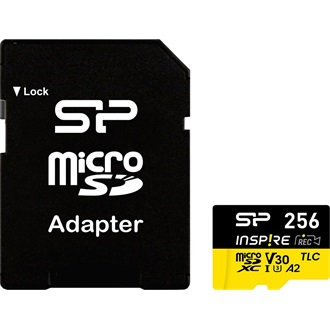 Silicon Power 256GB Inspire (+adapter) UHS-1 Class10 U3 V30 A2 vízálló ütésálló microSDXC memóriakártya BOX fekete-sárga