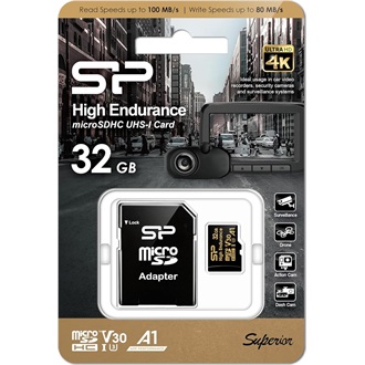 Silicon Power 32GB Golden High Endurance (+adapter) UHS-1 Class10 U3 V30 A1 vízálló ütésálló microSDXC memóriakártya BOX