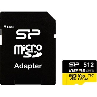 Silicon Power 512GB Inspire (+adapter) UHS-1 Class10 U3 V30 A2 vízálló ütésálló microSDXC memóriakártya BOX fekete-sárga