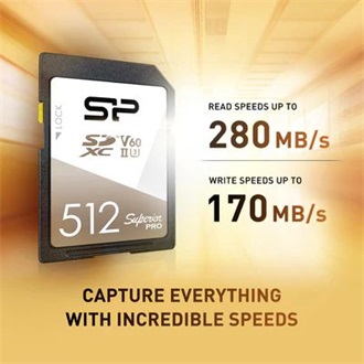 Silicon Power 512GB Superior Pro UHS-II Class10 U3 V60 vízálló ütésálló SDXC memóriakártya BOX fekete