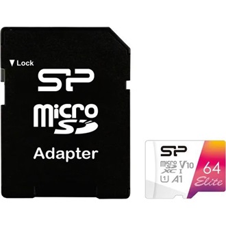 Silicon Power 64GB Elite UHS-1 Class10 U1 V10 A1 vízálló ütésálló microSDXC memóriakártya BOX fehér