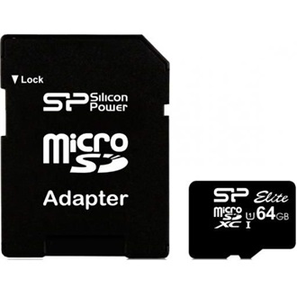 Silicon Power 64GB Elite (+adapter) Class 10 UHS-1 vízálló ütésálló microSDXC memóriakártya BOX fekete