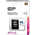 Silicon Power 64GB Superior Pro (+adapter) UHS-1 Class10 U3 V30 A1 microSDXC memóriakártya BOX fehér