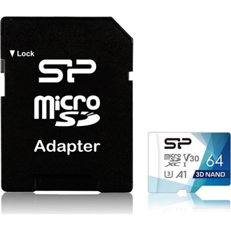 Silicon Power 64GB Superior Pro (+adapter) UHS-1 Class10 U3 V30 A1 microSDXC memóriakártya BOX fehér