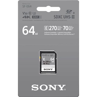 Sony 64GB SF-E UHS-II Class10 U3 V60 vízálló ütésálló SDXC memóriakártya BOX fekete