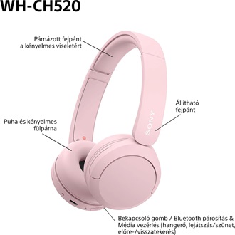 Sony WH-CH520 Bluetooth rózsaszín fejhallgató