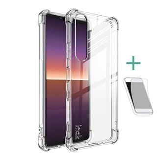Sony Xperia 1 III IMAK szilikon telefonvédő ütésállóság, légpárnás sarok + képernyővédő fólia, ÁTLÁTSZÓ