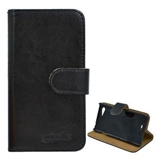 Sony Xperia E3 Gigapack tok álló, bőr hatású FLIP, prémium, FEKETE