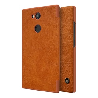 Sony Xperia L2 NILLKIN QIN tok álló, bőr hatású FLIP, kártyazseb, BARNA