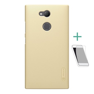 Sony Xperia L2 NILLKIN SUPER FROSTED műanyag telefonvédő gumírozott, érdes felület + képernyővédő fólia, ARANY