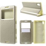 Sony Xperia Z5 ROAR NOBLE VIEW tok álló, bőr hatású FLIP, ablakos, ARANY