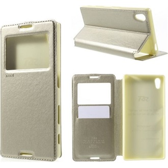 Sony Xperia Z5 ROAR NOBLE VIEW tok álló, bőr hatású FLIP, ablakos, ARANY