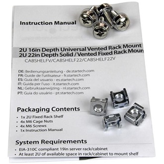 StarTech 2U 19" rack polc fekete