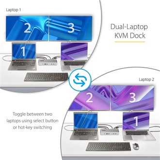 StarTech Dual-Laptop KVM Dual Monitor Docking Station 10-port 135W USB-C dokkoló ezüst