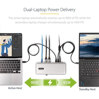 StarTech Dual-Laptop KVM Dual Monitor Docking Station 10-port 135W USB-C dokkoló ezüst
