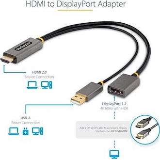 StarTech HDMI 2.0 -> DisplayPort 1.2 M/F aktív adapter 0.3m fekete