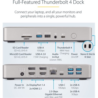 StarTech Multi-Display Docking Station 15-port 98W Thunderbolt 4 dokkoló ezüst